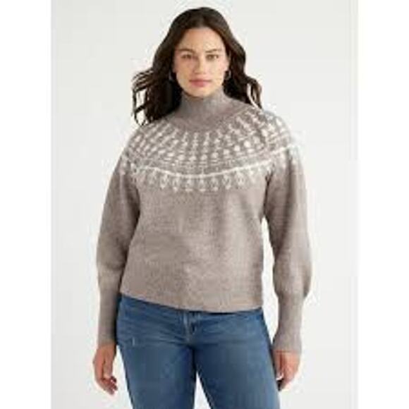 Free Assembly - Fair Isle Turtleneck Sweater - Heather Brown - Women's Large - Picture 1 of 9
